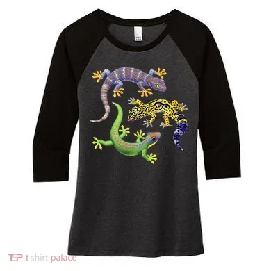Three Geckos Women's Tri-Blend 3/4-Sleeve Raglan Shirt