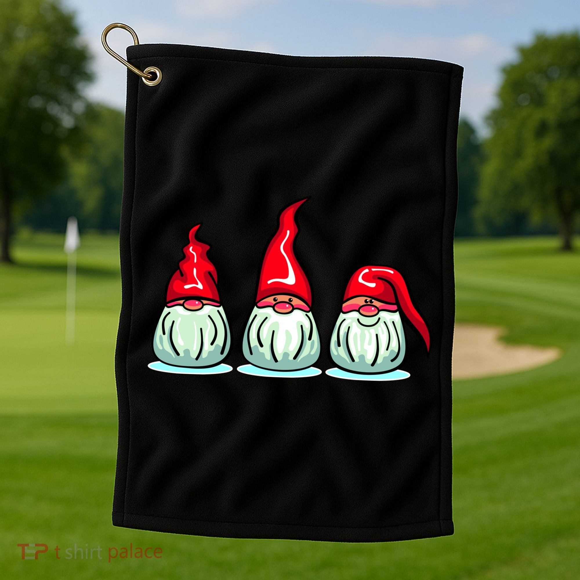 Three Santa Gnomes Golf Towel