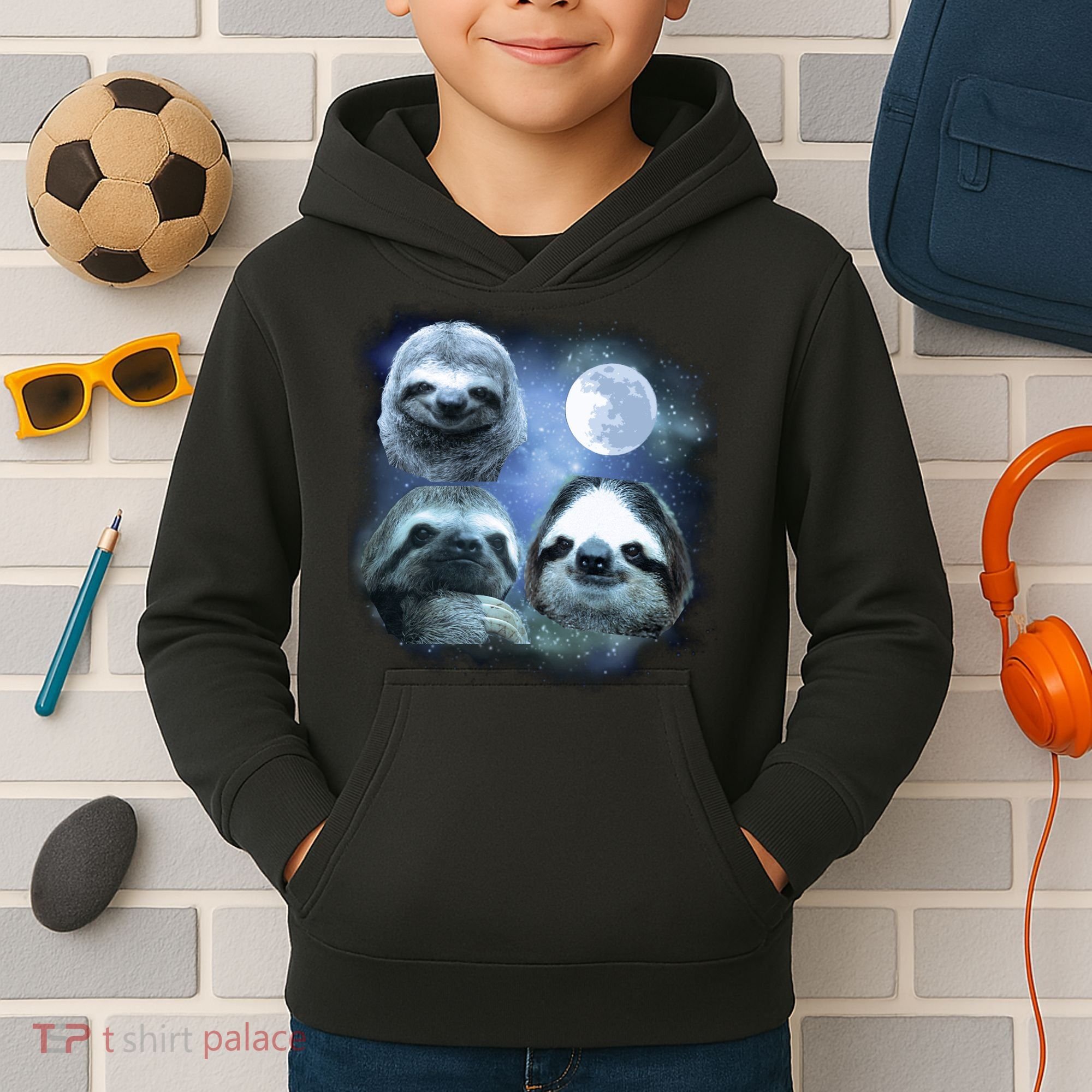 Three Sloths In Space Kids Hoodie
