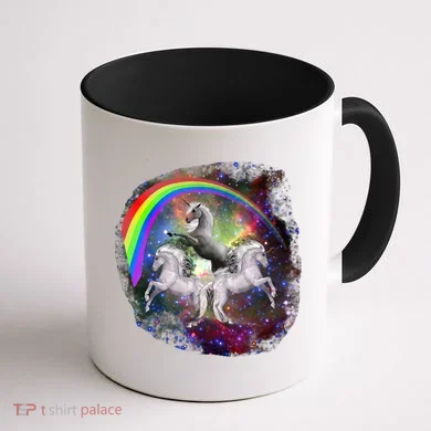 Three Unicorns Rainbow Coffee Mug back