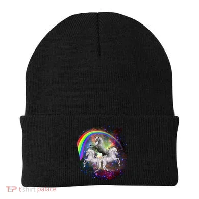 Three Unicorns Rainbow Beanie
