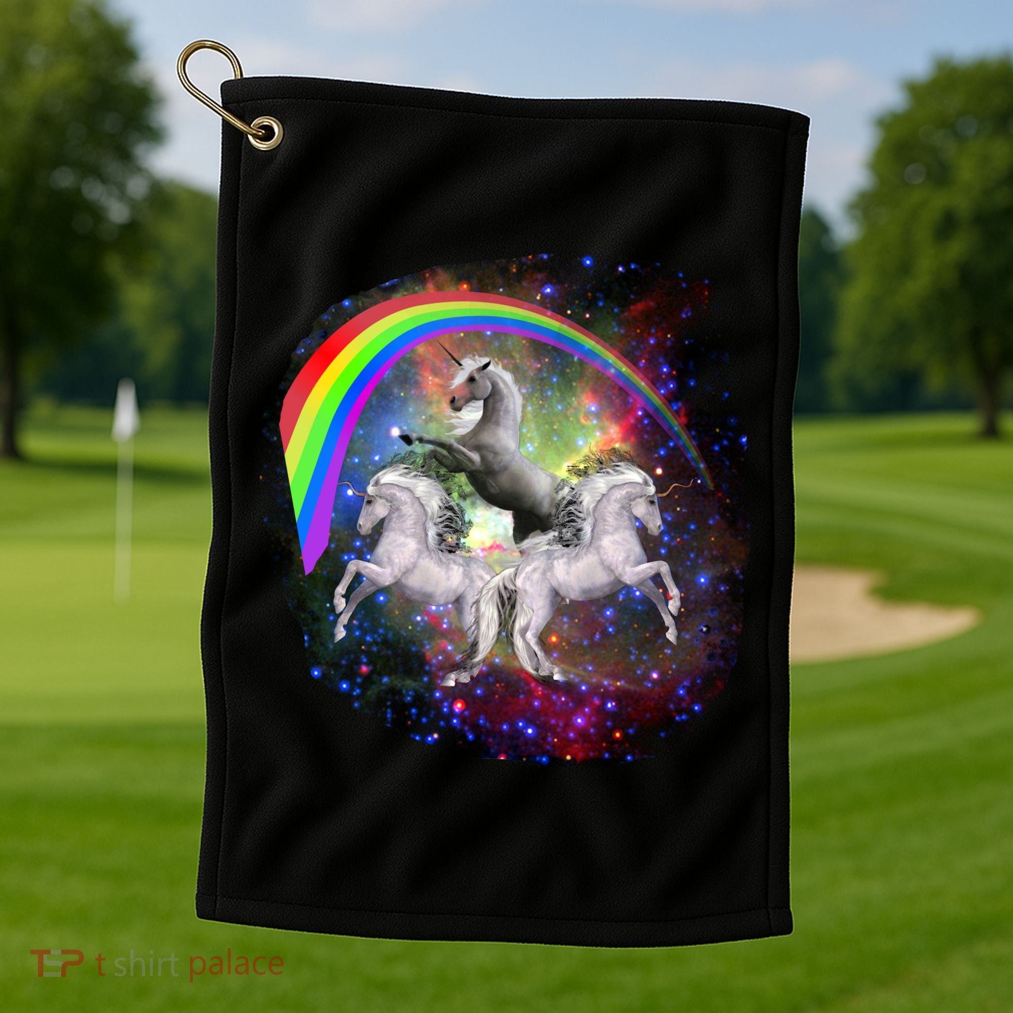 Three Unicorns Rainbow Golf Towel