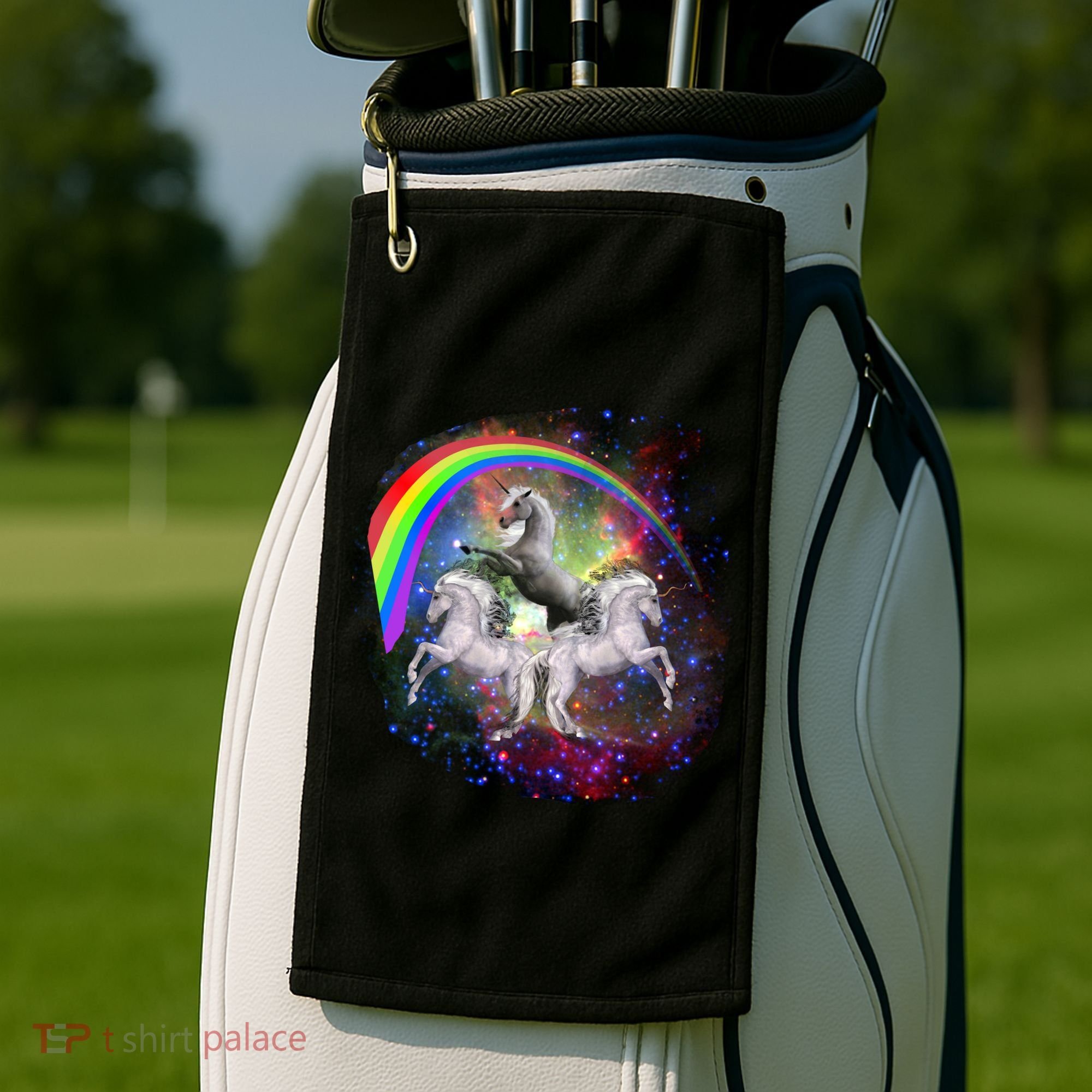 Three Unicorns Rainbow Golf Towel