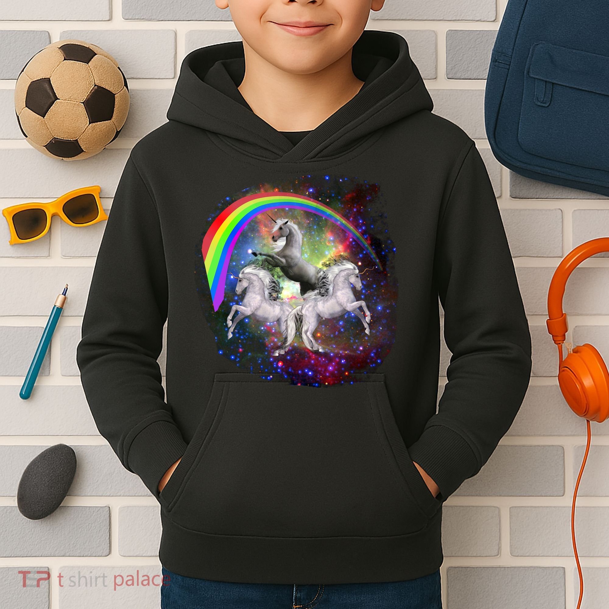 Three Unicorns Rainbow Kids Hoodie