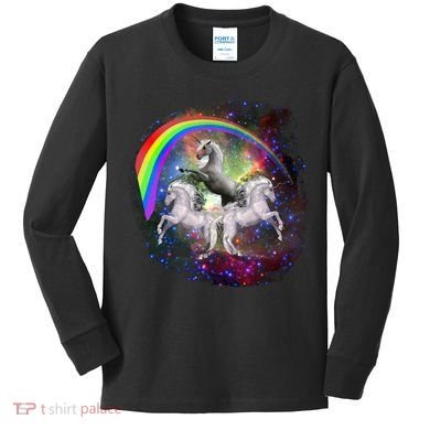 Three Unicorns Rainbow Kids Long Sleeve Shirt