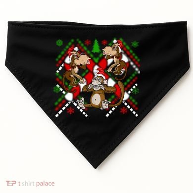 Three Wise Monkey Ugly Christmas Sweater USA-Made Doggie Bandana