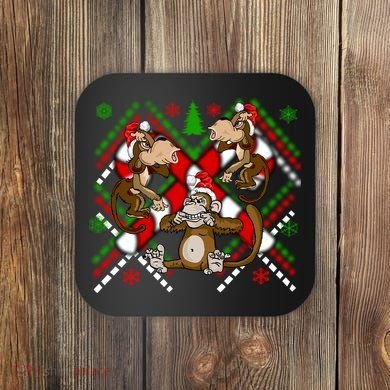 Three Wise Monkey Ugly Christmas Sweater Coaster