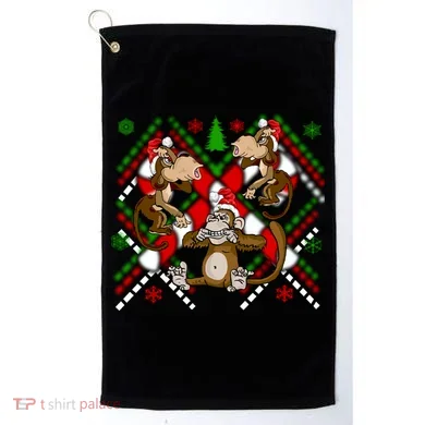 Three Wise Monkey Ugly Christmas Sweater Golf Towel