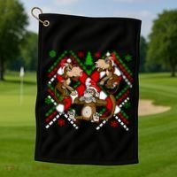 Three Wise Monkey Ugly Christmas Sweater Golf Towel thumb 1