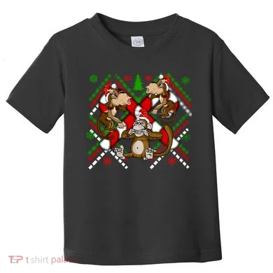 Three Wise Monkey Ugly Christmas Sweater Toddler T-Shirt