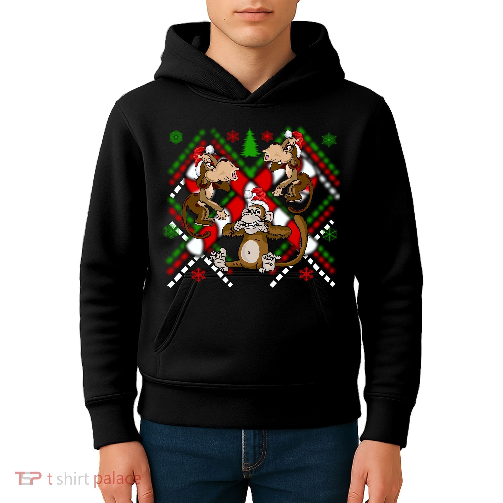 Three Wise Monkey Ugly Christmas Sweater Kids Hoodie