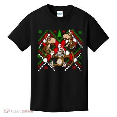 Three Wise Monkey Ugly Christmas Sweater Kids T-Shirt