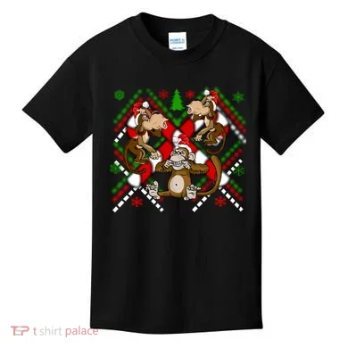 Three Wise Monkey Ugly Christmas Sweater Kids T-Shirt