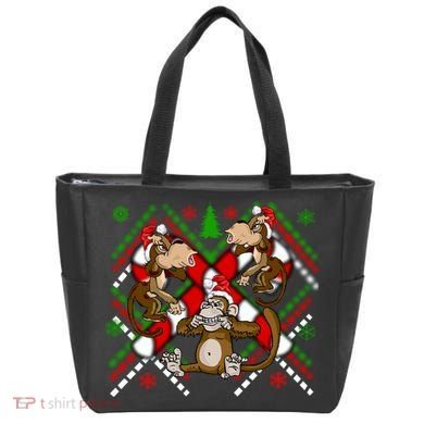 Three Wise Monkey Ugly Christmas Sweater Tote Bag