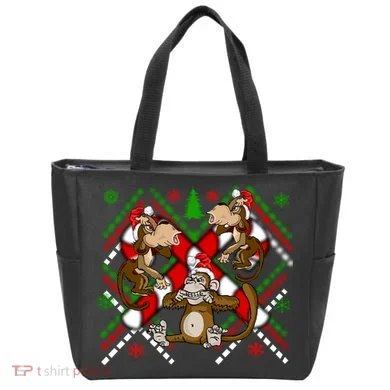 Three Wise Monkey Ugly Christmas Sweater Tote Bag
