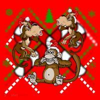 Three Wise Monkey Ugly Christmas Sweater Santa Hat thumb 1