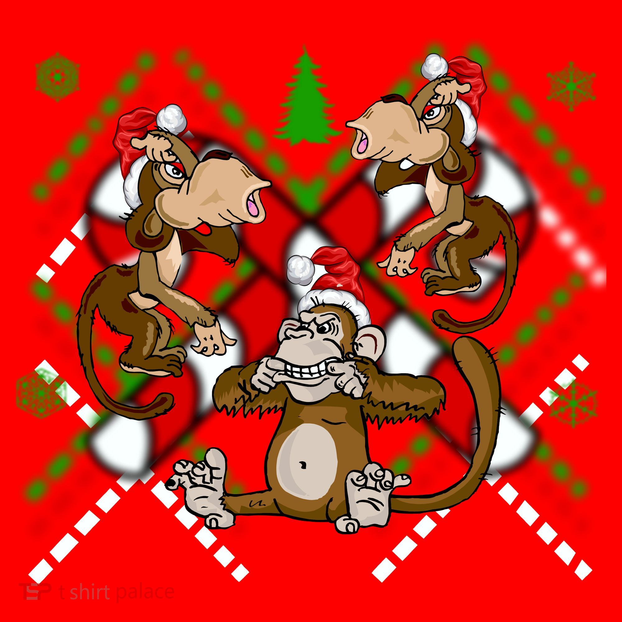 Three Wise Monkey Ugly Christmas Sweater Santa Hat