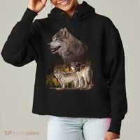 Three Wolf Collage Ladies Heavyweight Boxy Pullover Hoodie thumb 0