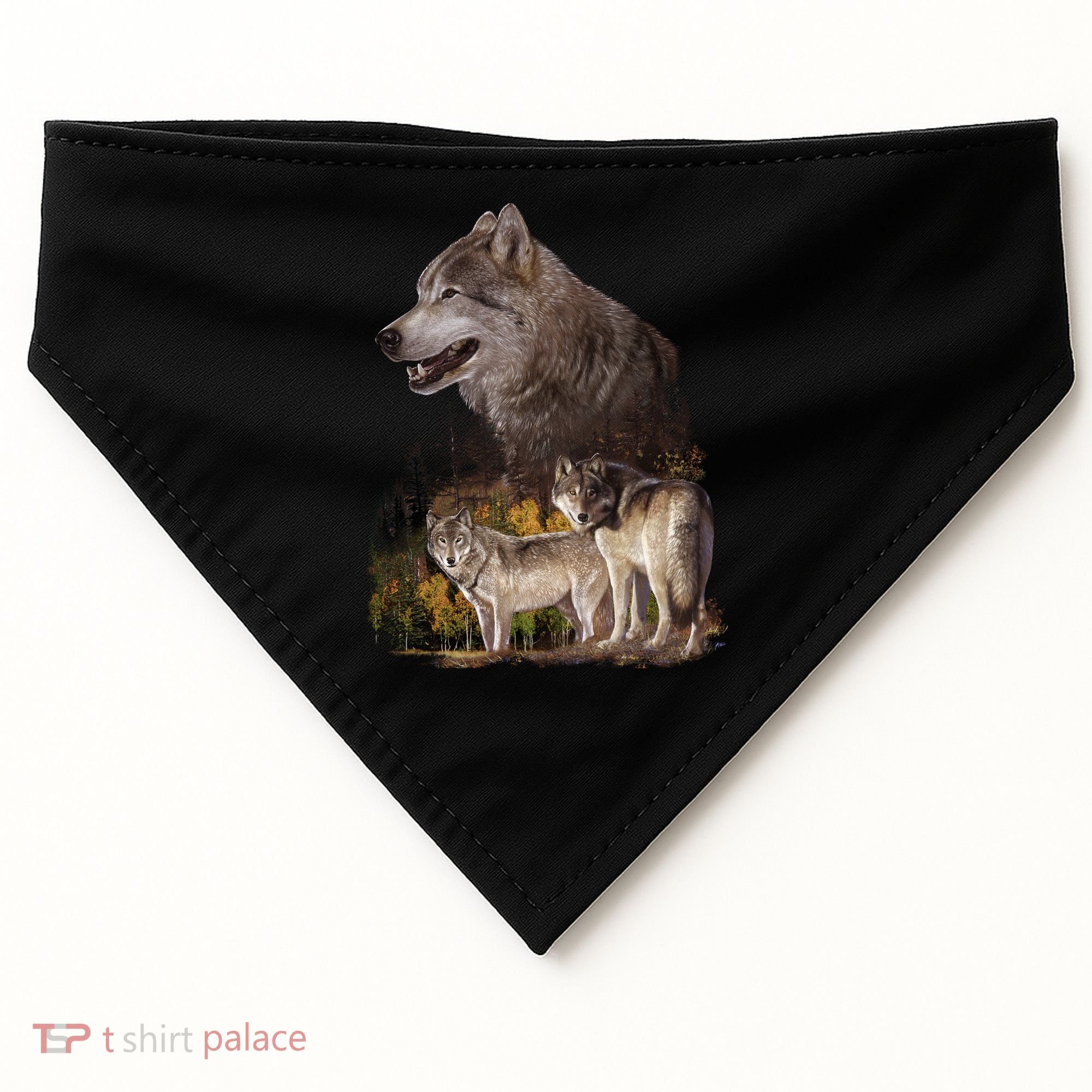 Three Wolf Collage USA-Made Doggie Bandana