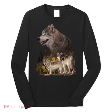 Three Wolf Collage Long Sleeve Shirt