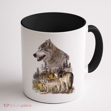 Three Wolf Collage Coffee Mug back