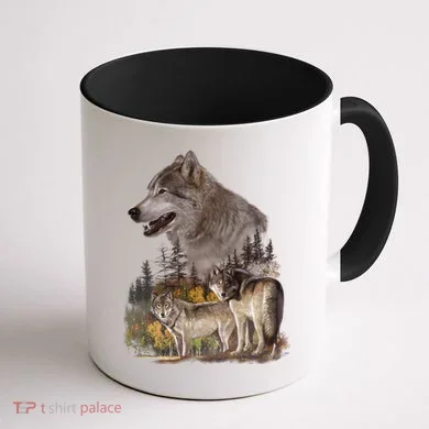 Three Wolf Collage Coffee Mug back