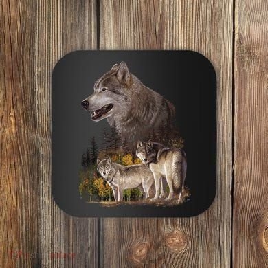 Three Wolf Collage Coaster
