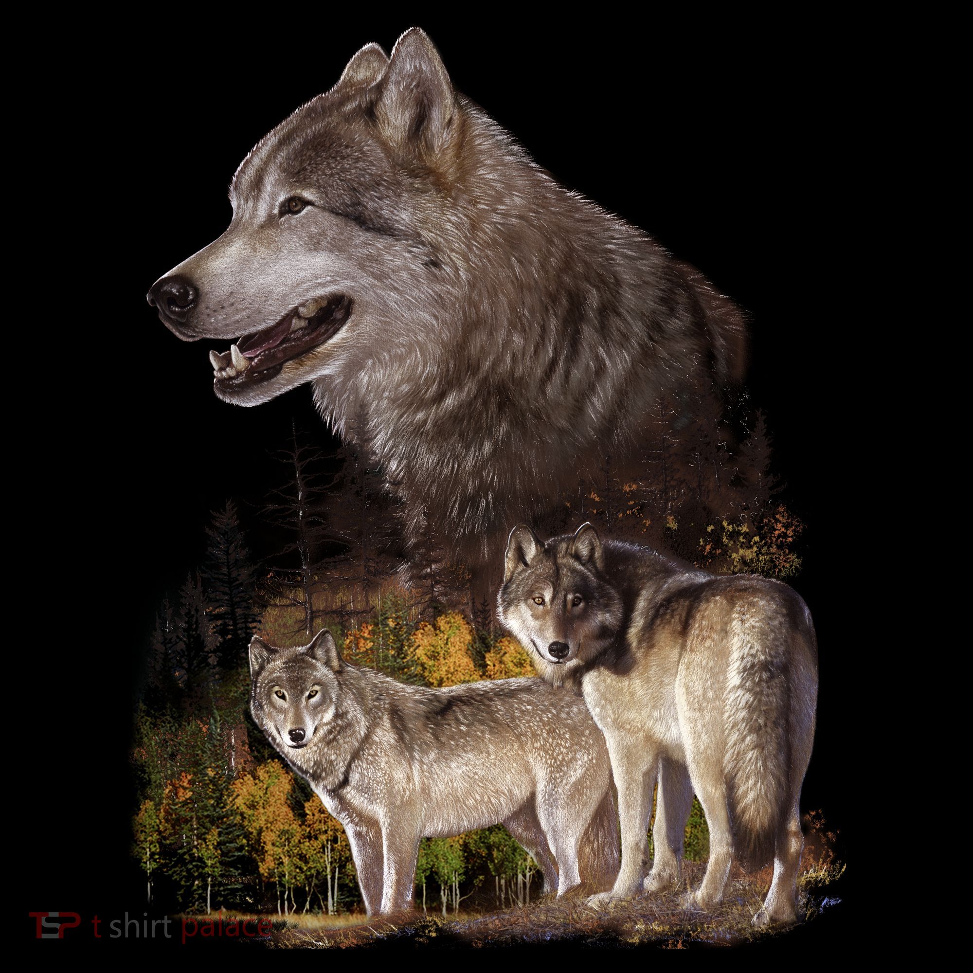 Three Wolf Collage Pajama Set