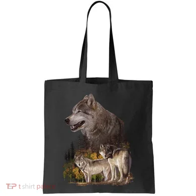 Three Wolf Collage Tote Bag