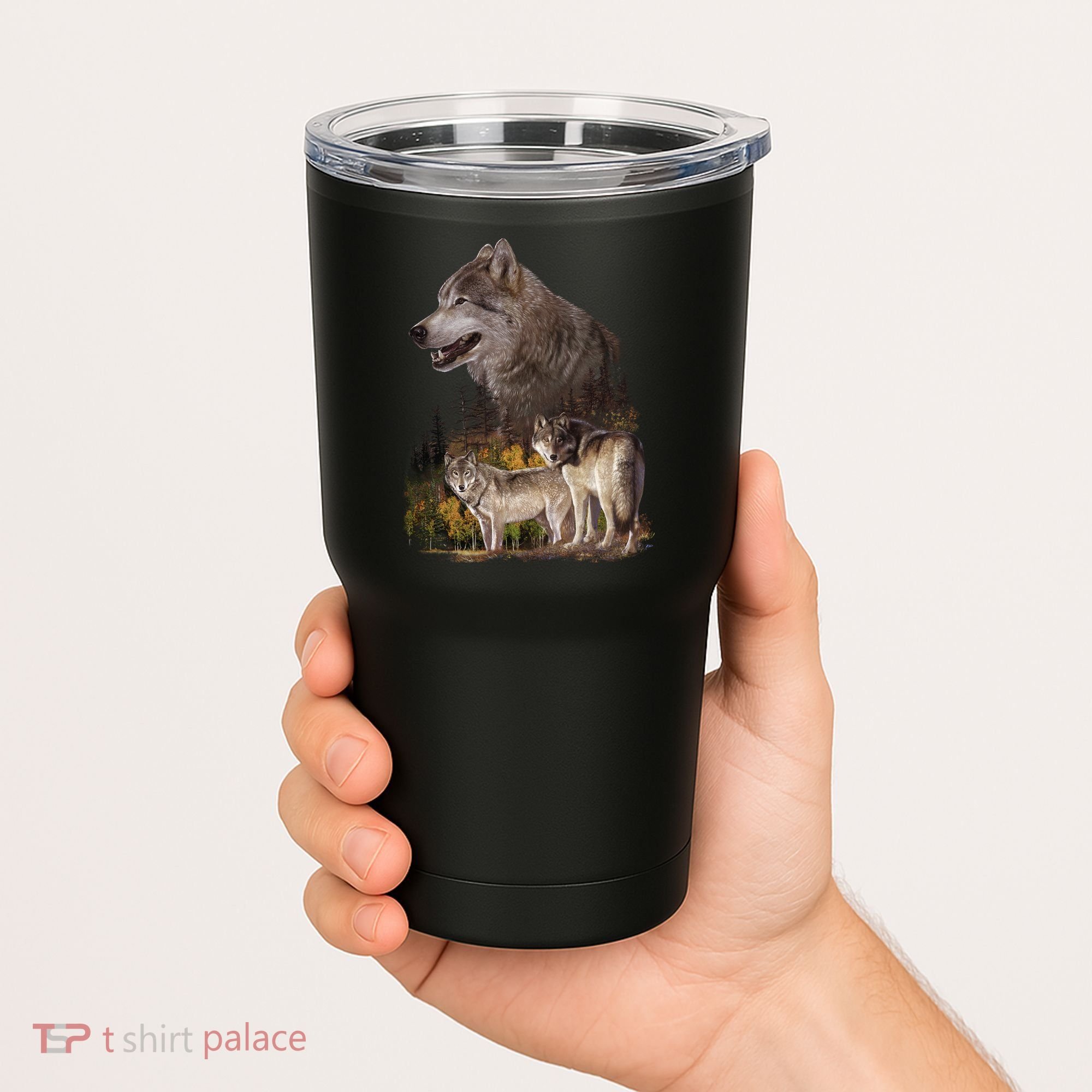 Three Wolf Collage Tumbler