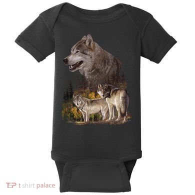 Three Wolf Collage Baby Bodysuit