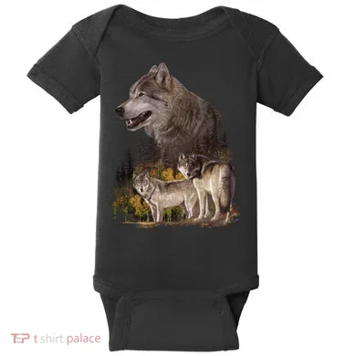 Three Wolf Collage Baby Bodysuit