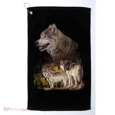 Three Wolf Collage Golf Towel