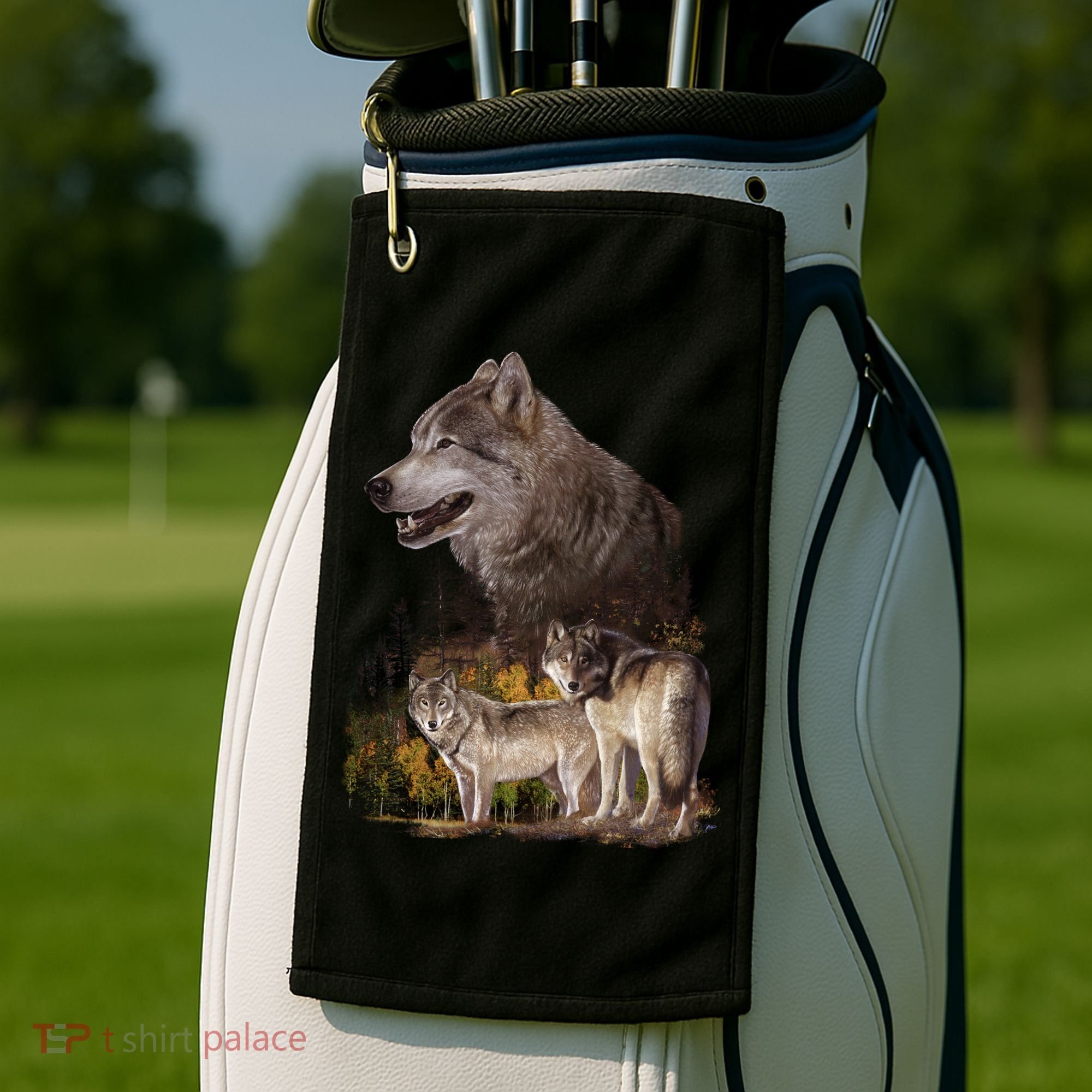 Three Wolf Collage Golf Towel