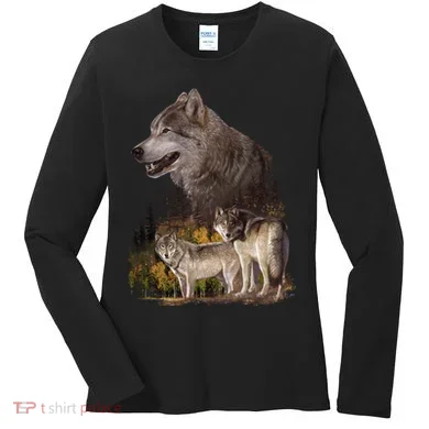 Three Wolf Collage Women's Long Sleeve Shirt
