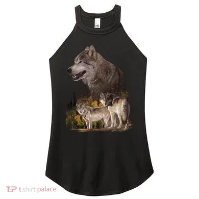 Three Wolf Collage Women's Perfect Tri Rocker Tank