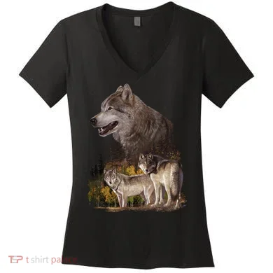 Three Wolf Collage Women's V-Neck T-Shirt