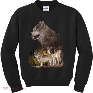 Three Wolf Collage Kids Sweatshirt