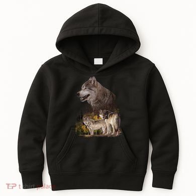 Three Wolf Collage Kids Hoodie
