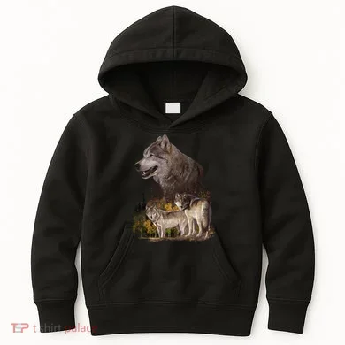 Three Wolf Collage Kids Hoodie