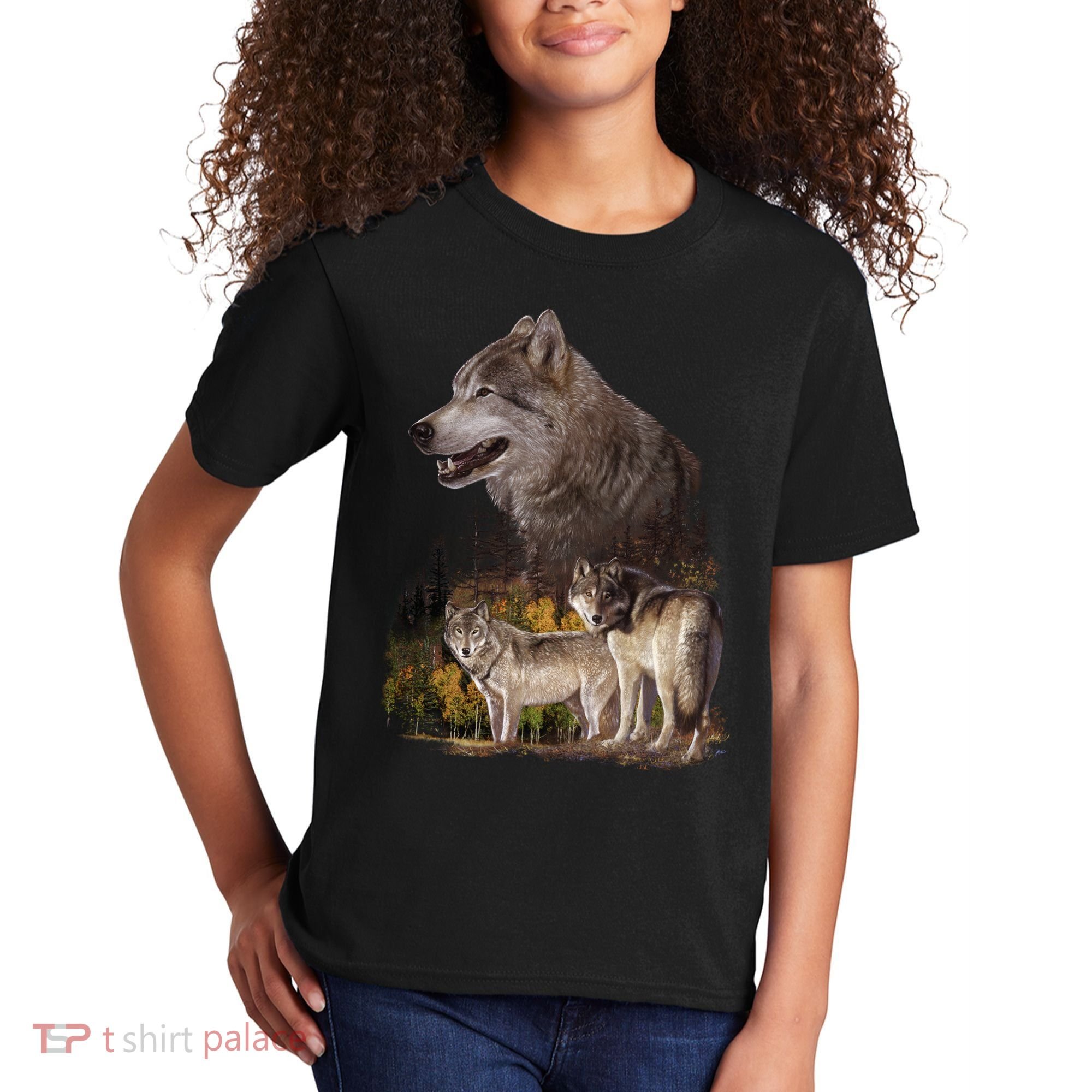Three Wolf Collage Kids T-Shirt