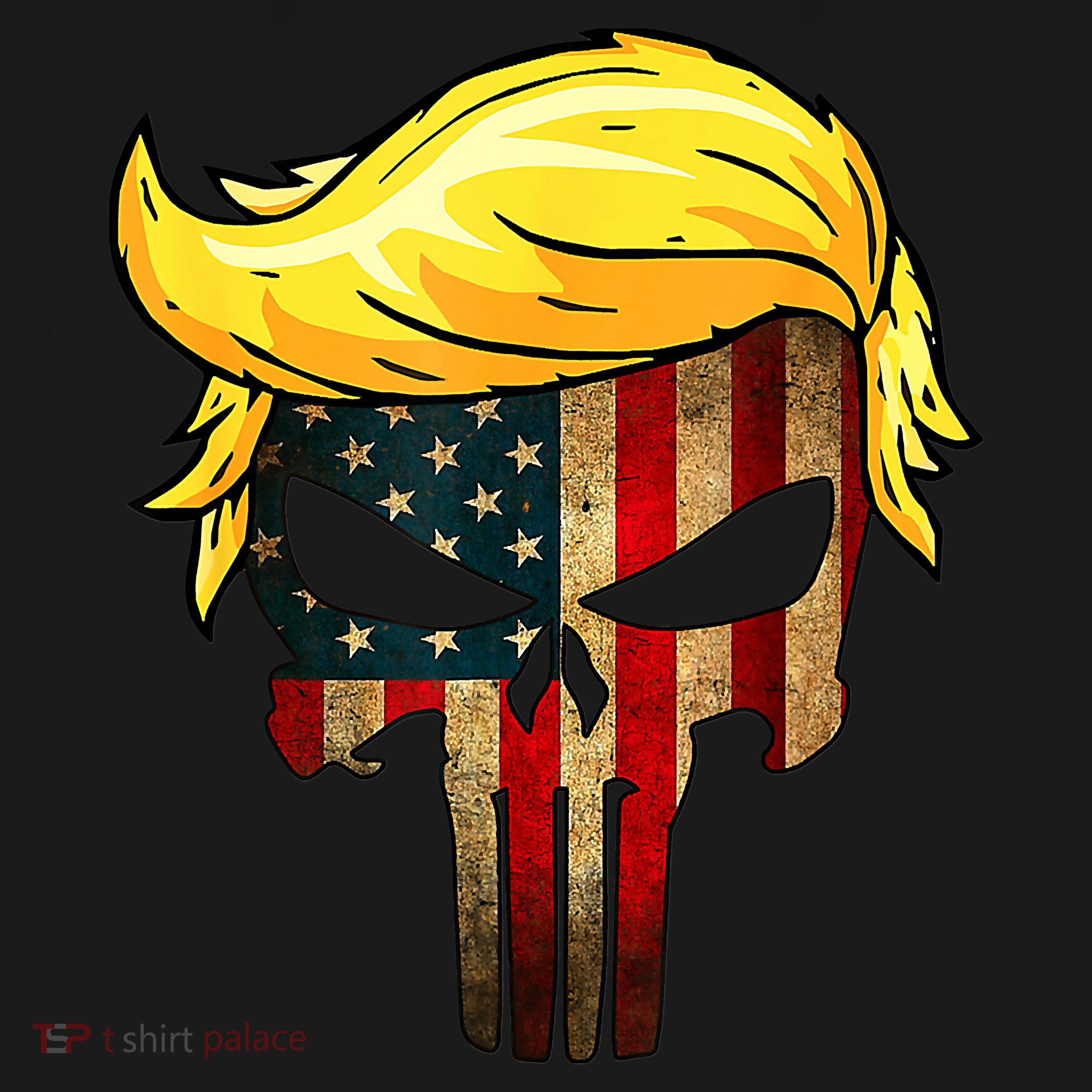 Trump Hair Skull 4th Of July US Flag Trump T-Shirt