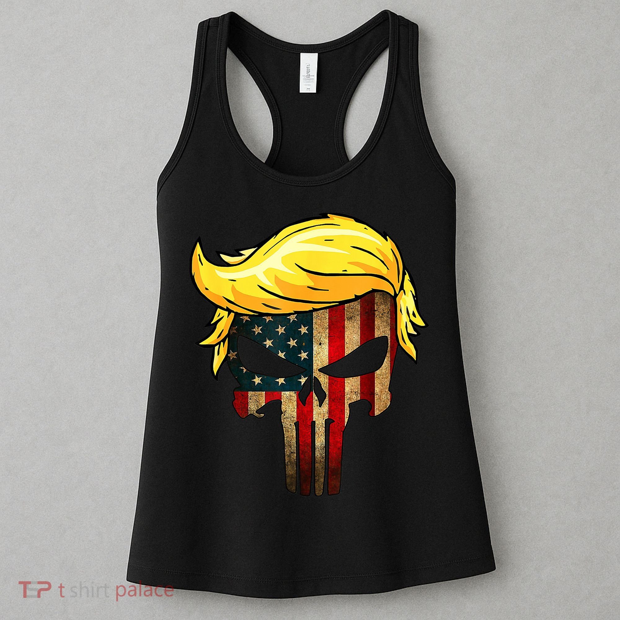 Trump Hair Skull 4th Of July US Flag Trump Women's Tank Top