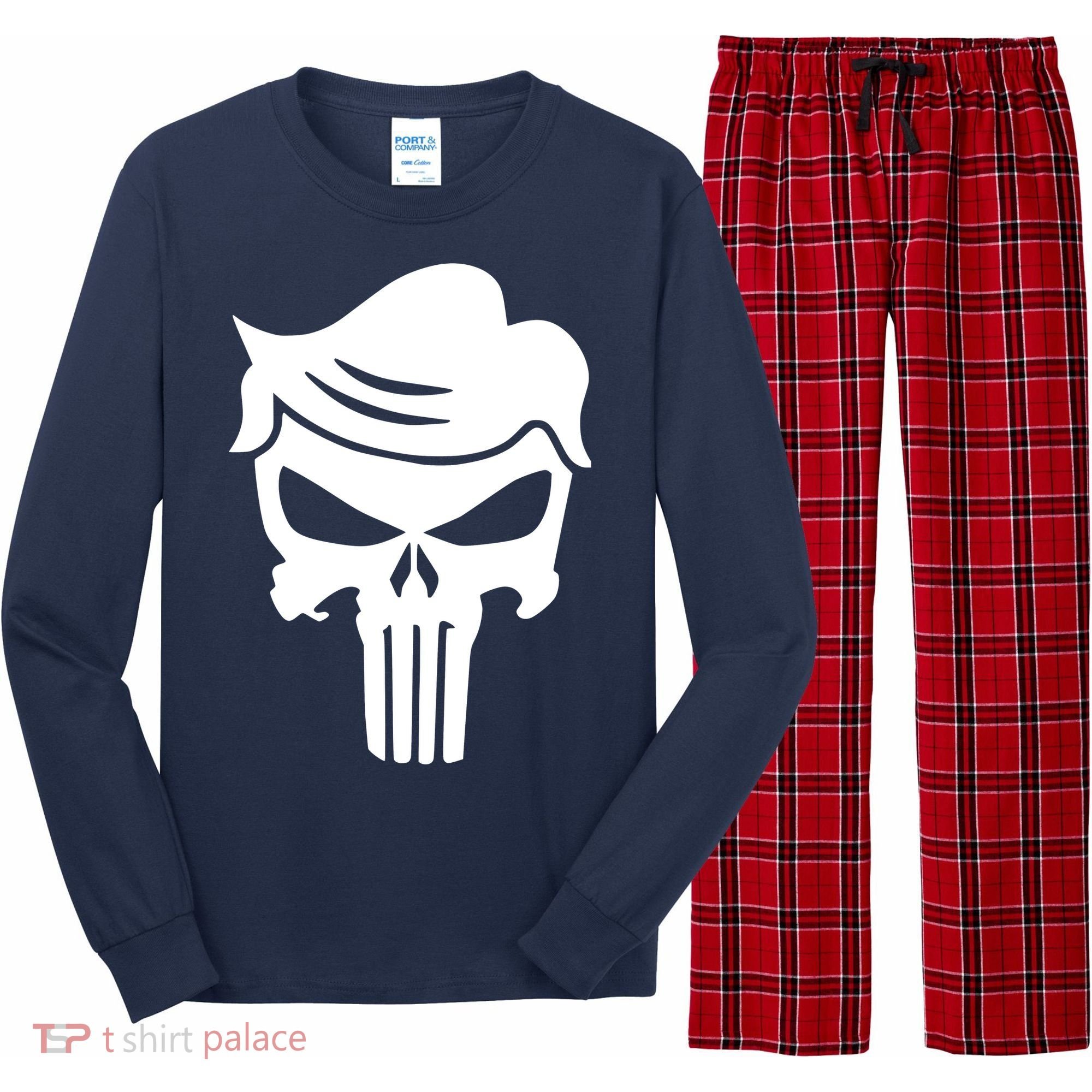 Trump Hair Skull Long Sleeve Pajama Set