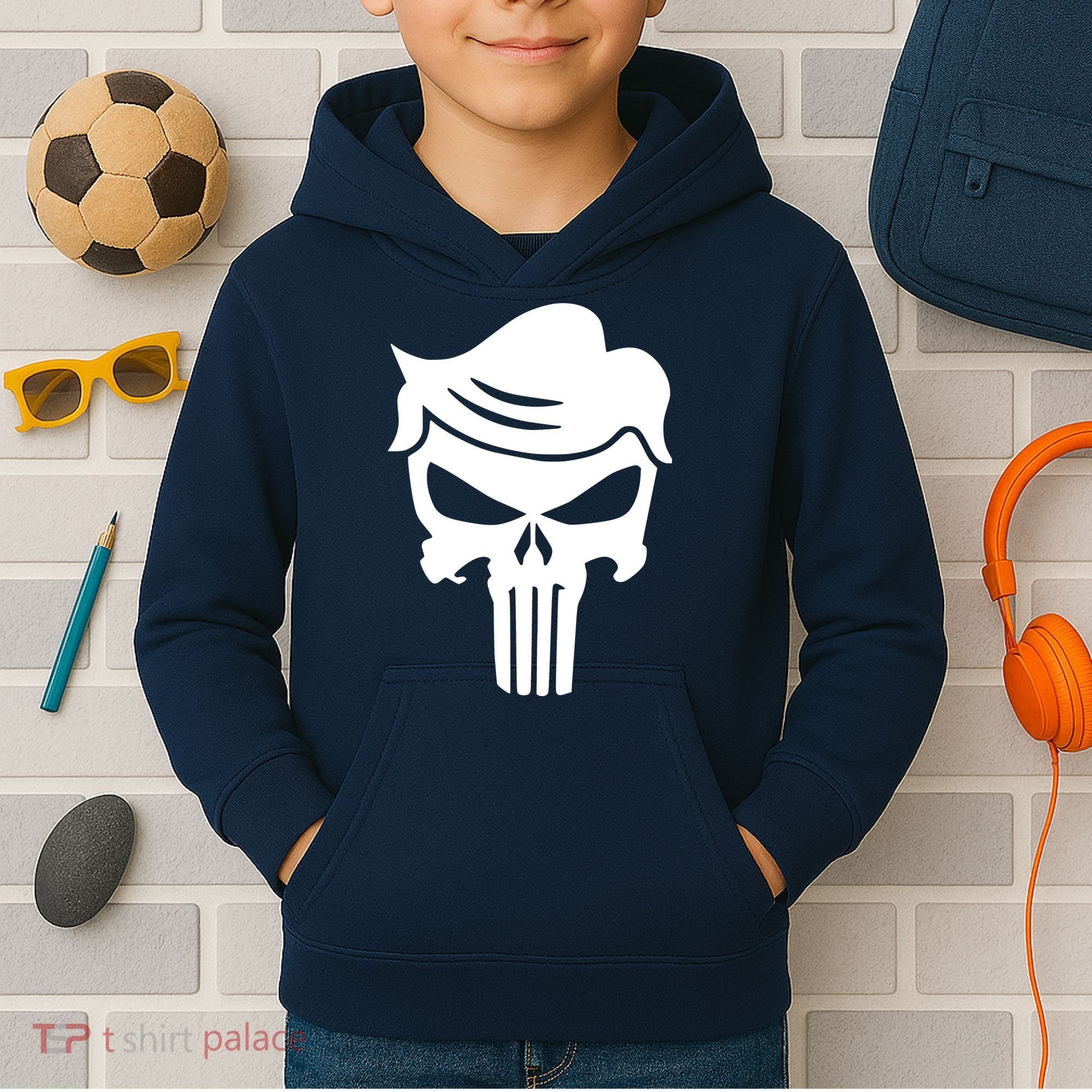 Trump Hair Skull Kids Hoodie