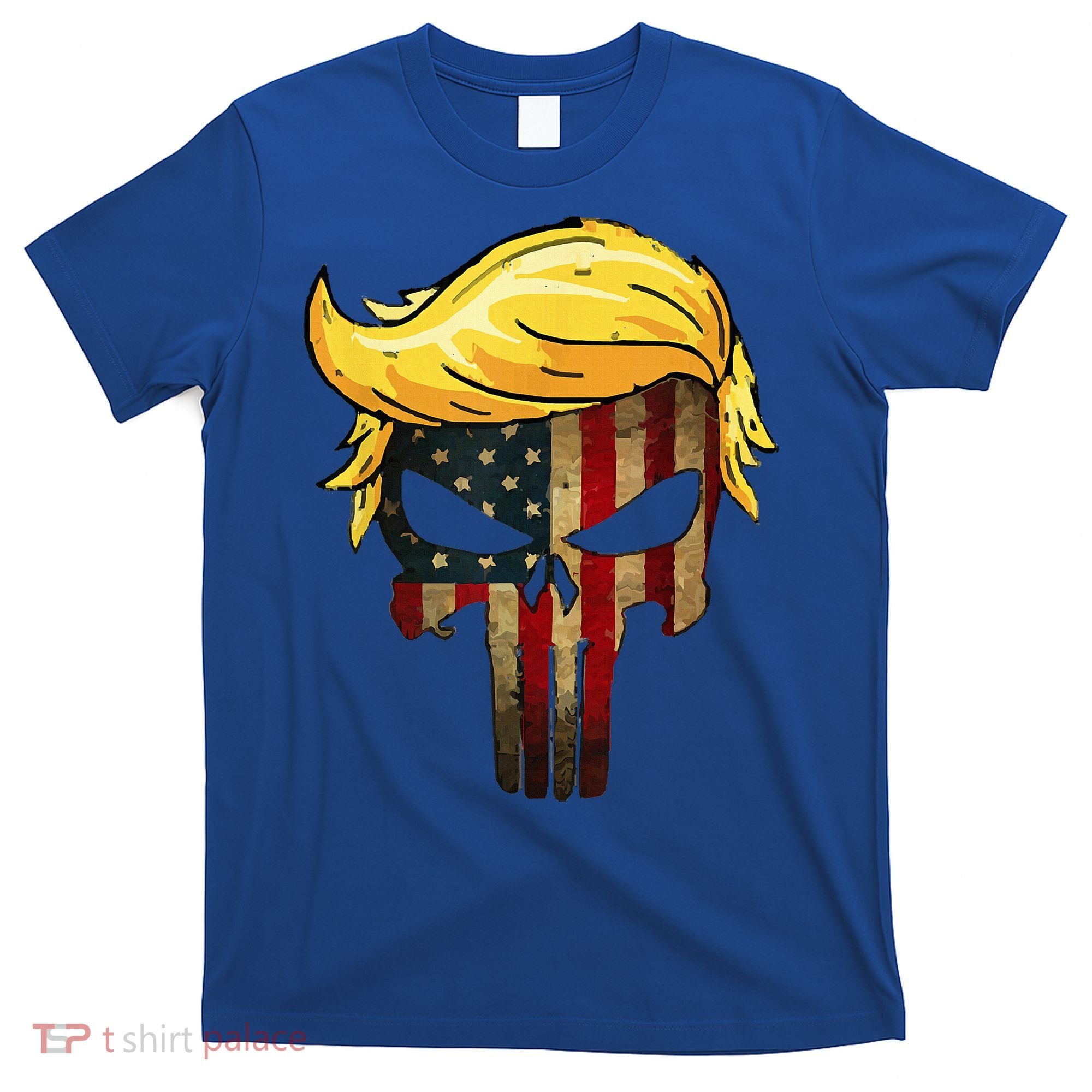 Trump Hair Skull 4th Of July Trump Us Flag Gift T-Shirt