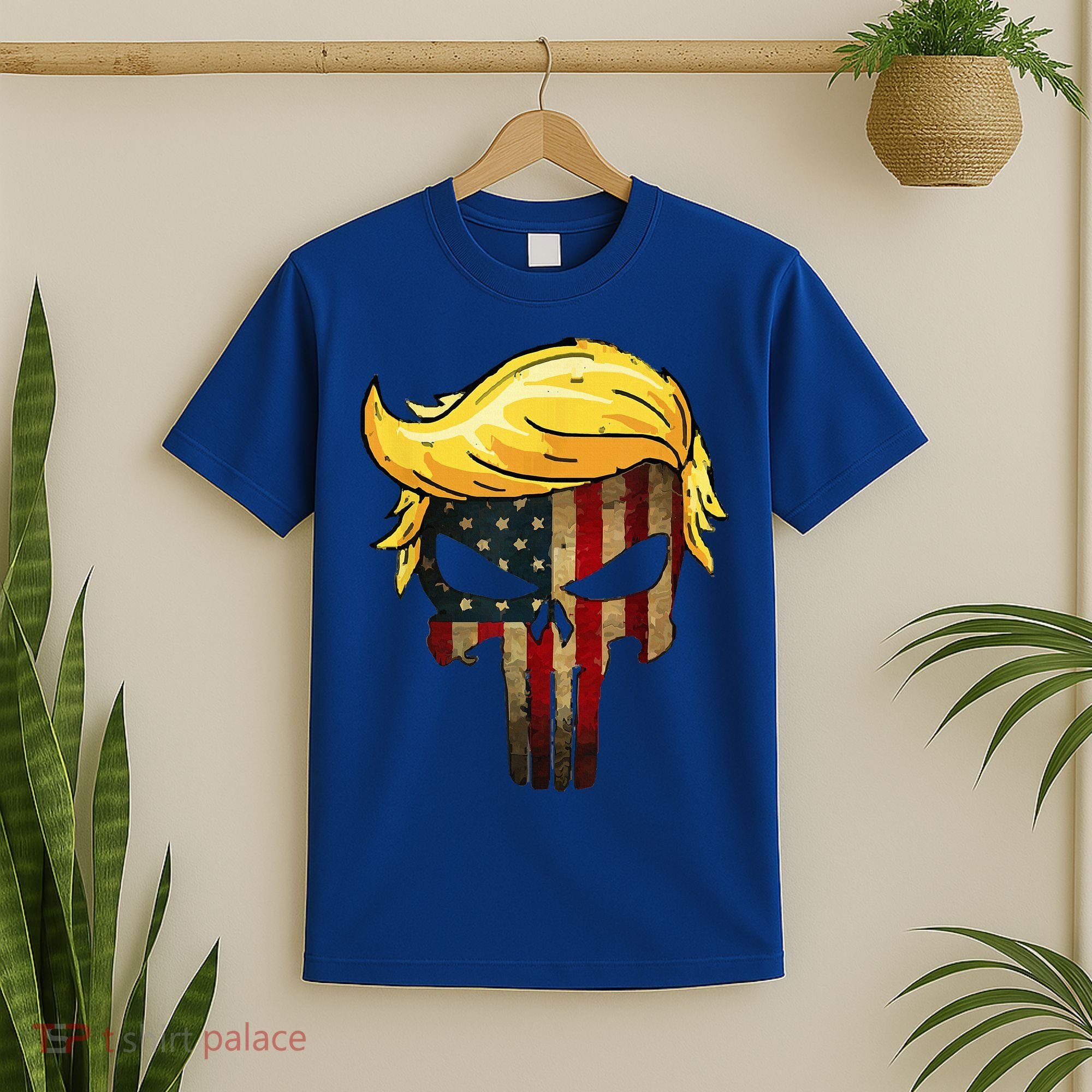 Trump Hair Skull 4th Of July Trump Us Flag Gift T-Shirt