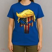 Trump Hair Skull 4th Of July Trump Us Flag Gift T-Shirt thumb 4