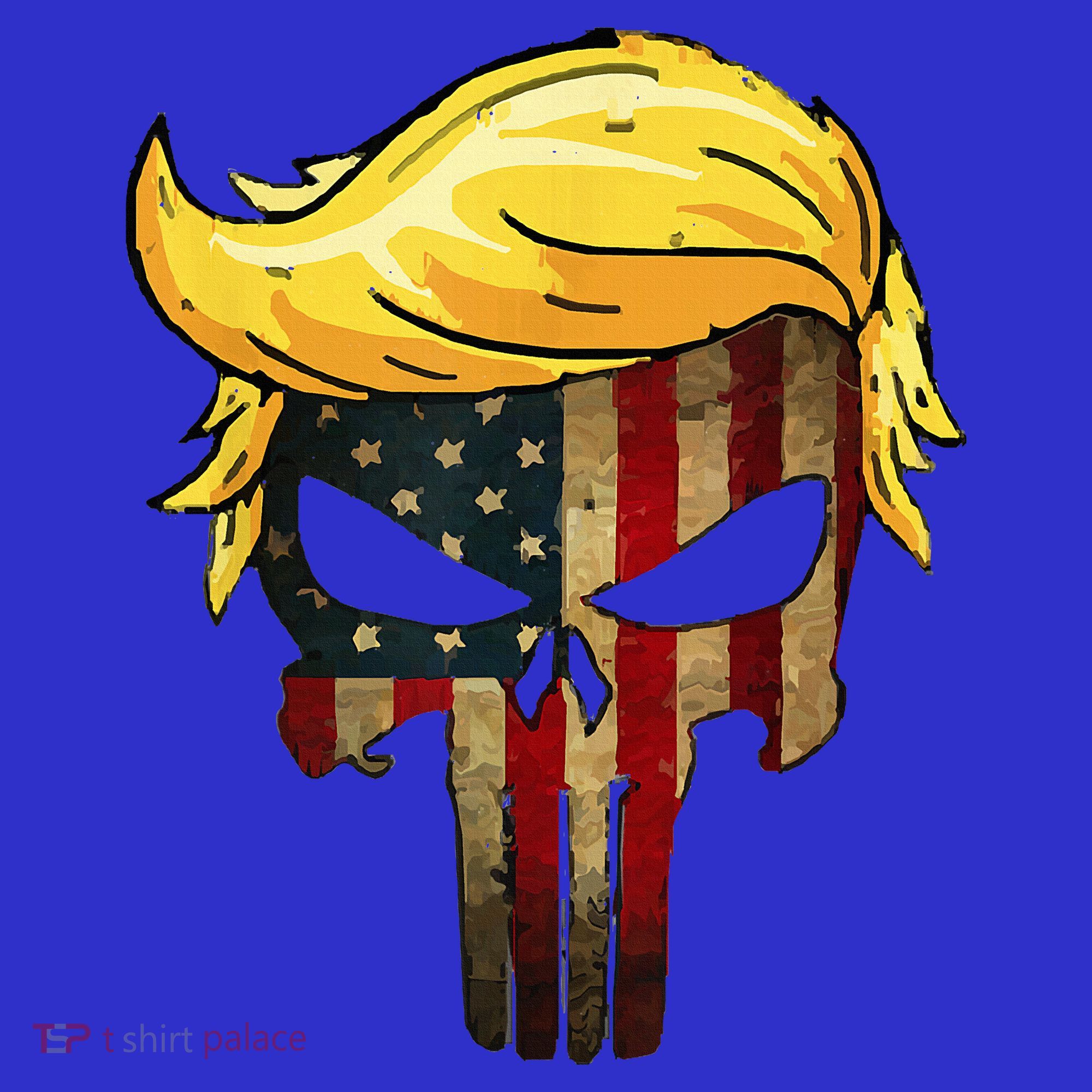 Trump Hair Skull 4th Of July Trump Us Flag Gift T-Shirt