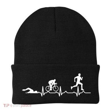 Triathlon Heartbeat Swim Cycle Run Athletes Cool Gift Beanie